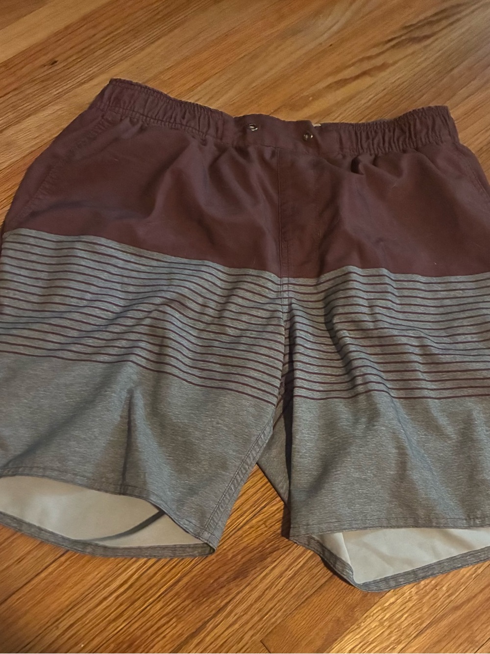 Vuori Maroon and Gray Striped Board Shorts